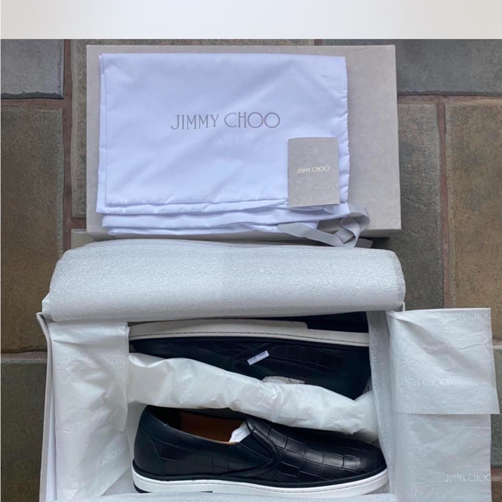 Jimmy Choo Black Croc-Embossed Men's Slip-Ons